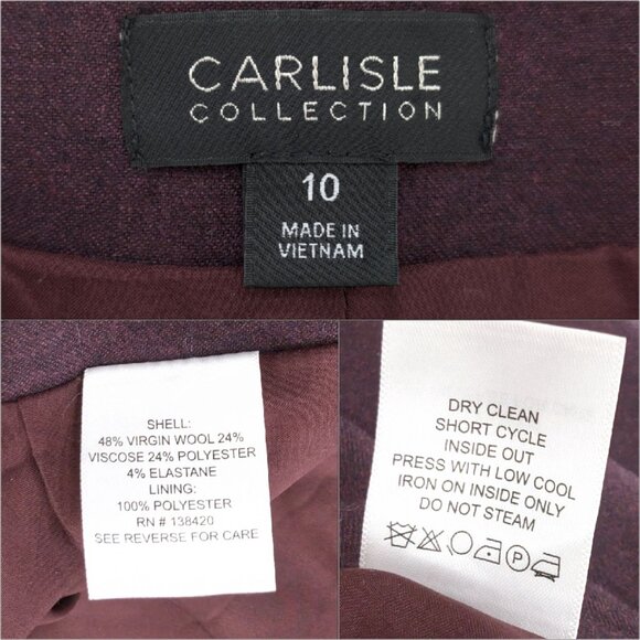 Carlisle Collection Virgin Wool Blend Pants Womens Burgundy Side Zip Lined Sz 10 - Picture 5 of 11